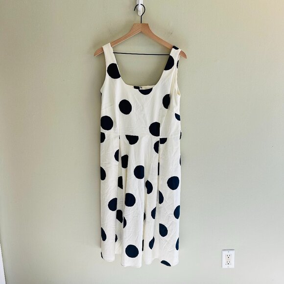 Boden Winifred Dress Womens Size 12 Cream Navy Blue Dot Midi Fit Flare Cotton - Picture 3 of 14